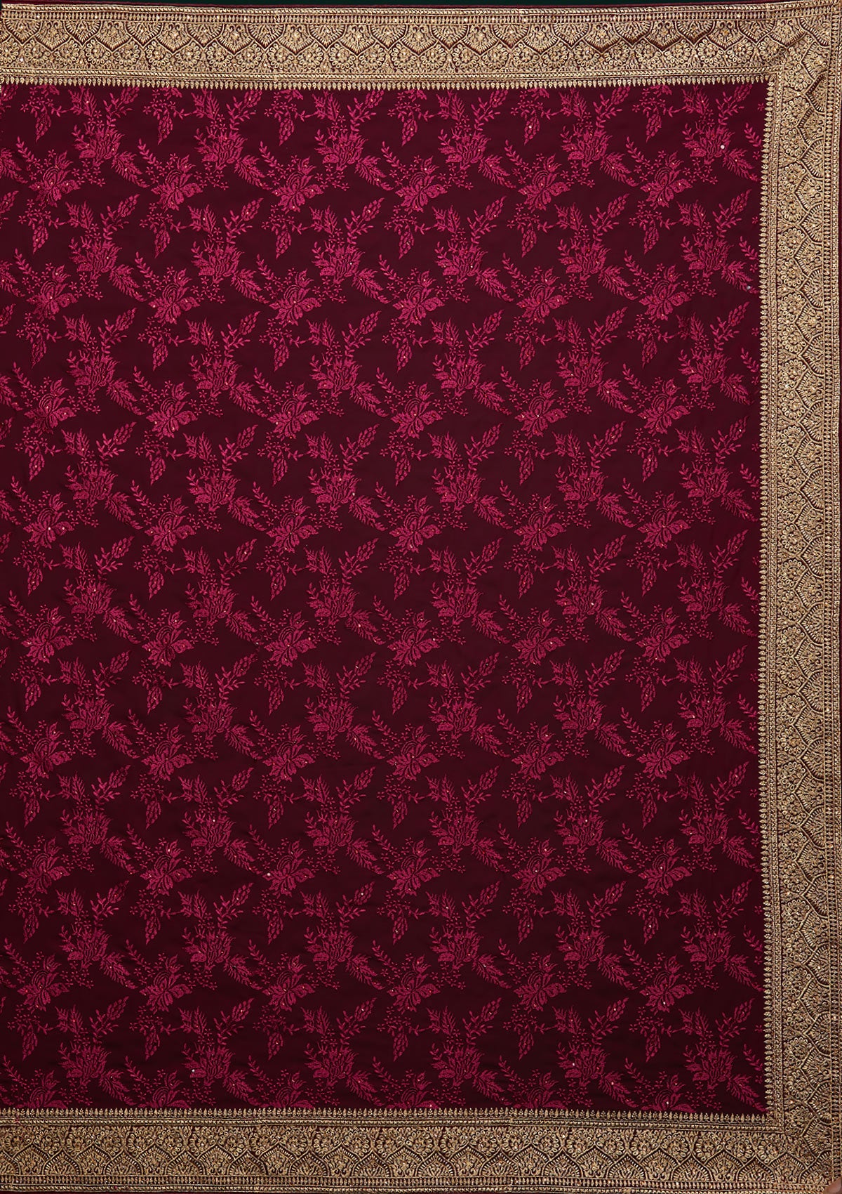 Wine Threadwork Georgette Designer Saree - Koskii