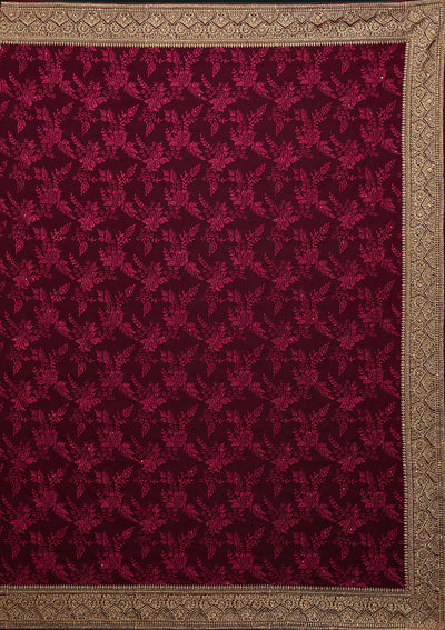 Wine Threadwork Georgette Designer Saree - Koskii