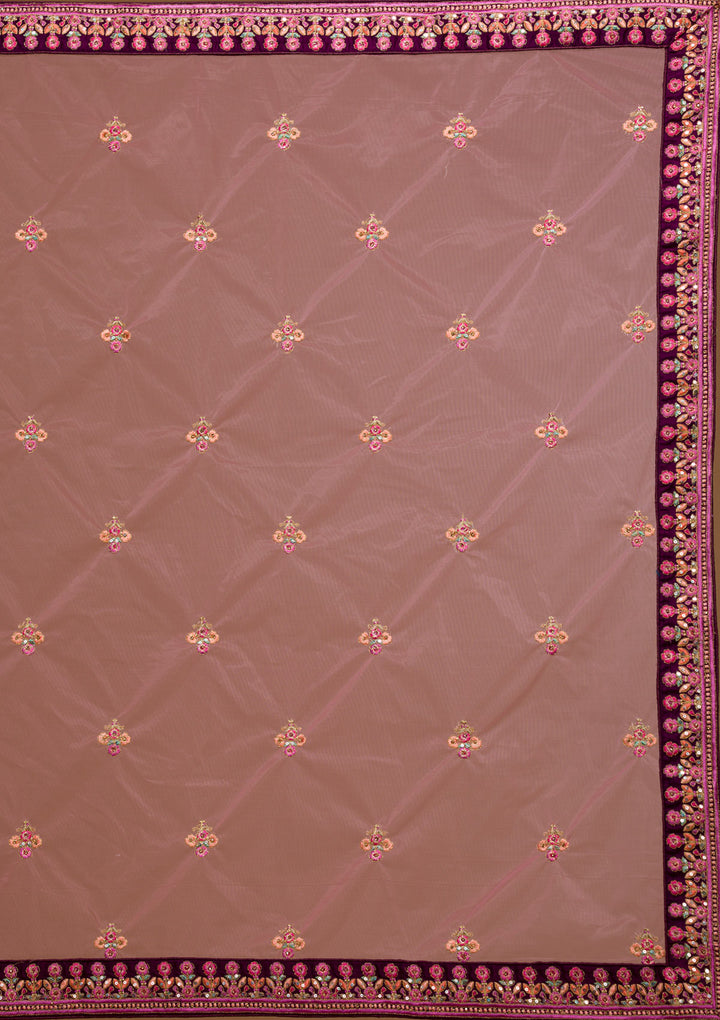 Wine Threadwork Raw Silk Designer Lehenga-Koskii