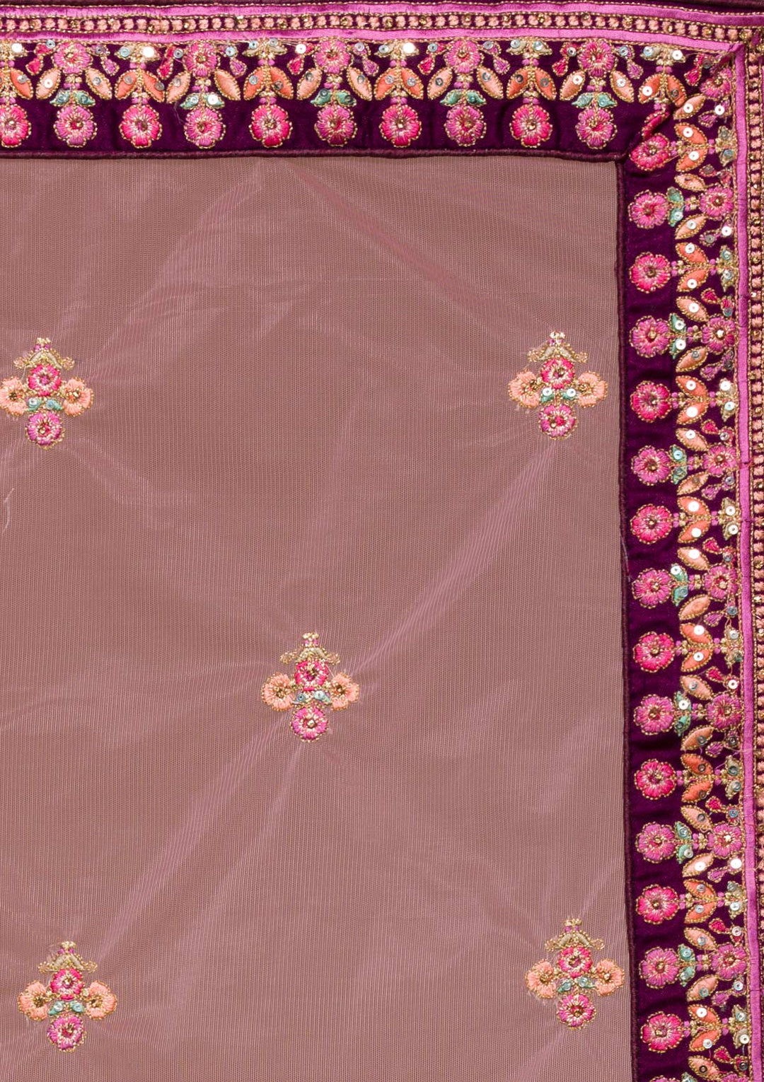 Wine Threadwork Raw Silk Designer Lehenga-Koskii