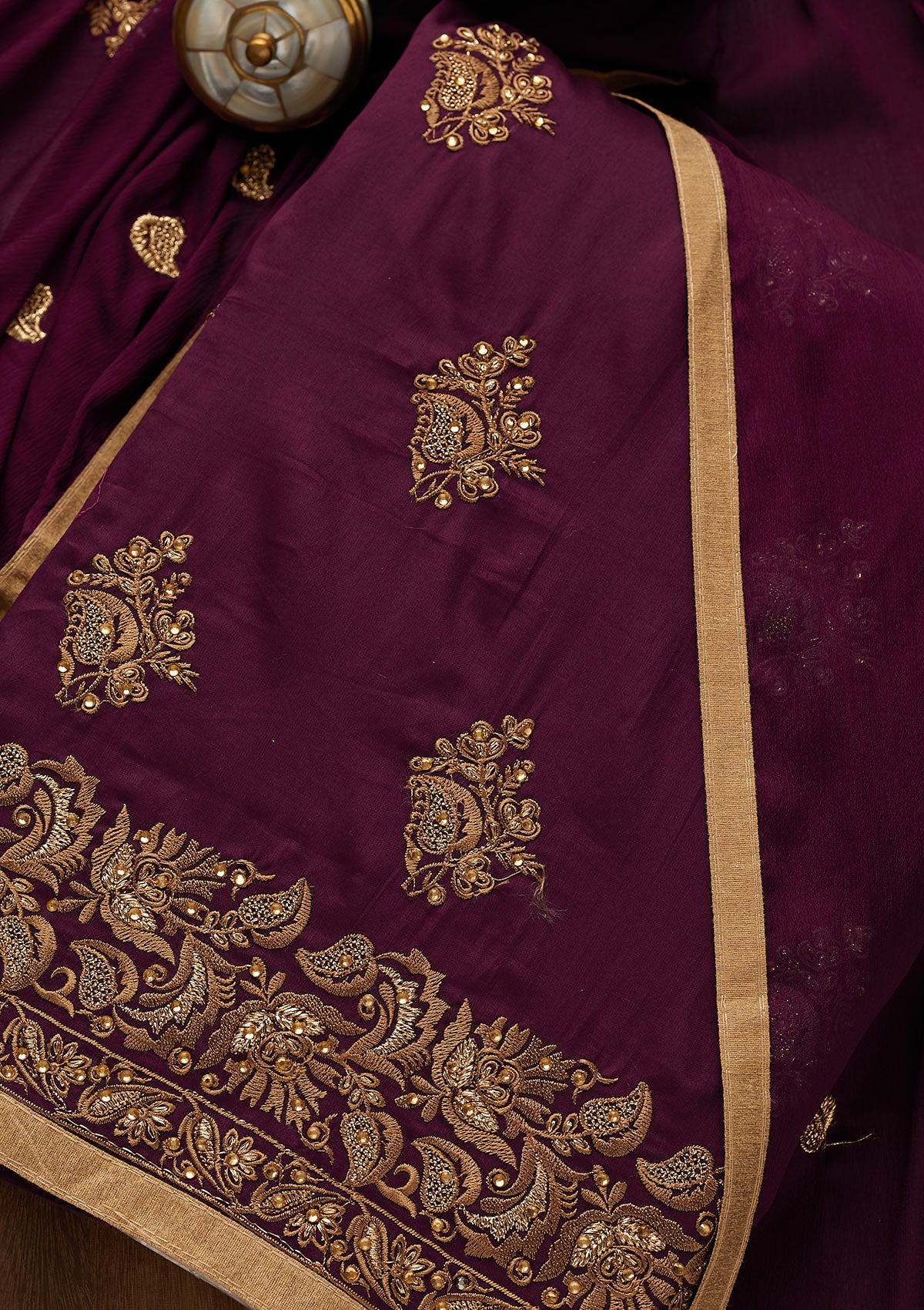 Wine Zariwork Art Silk Unstitched Salwar Suit-Koskii