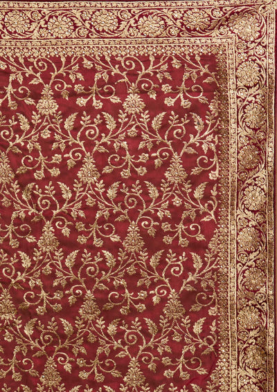 Wine Zariwork Art Silk Designer Saree - koskii