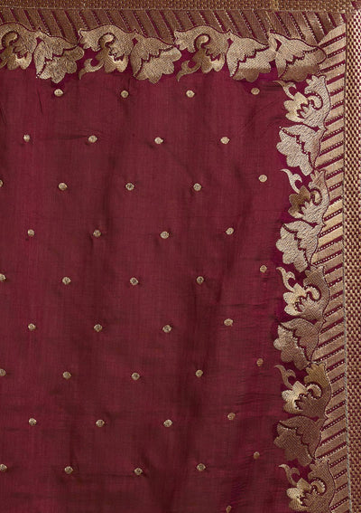 Wine Zariwork Art Silk Designer Saree - koskii