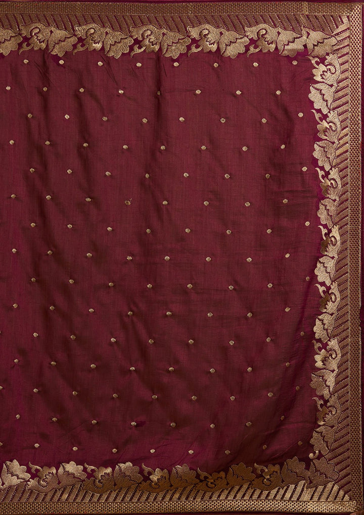 Wine Zariwork Art Silk Designer Saree - koskii