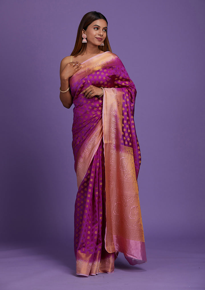 Wine Zariwork Art Silk Saree-Koskii