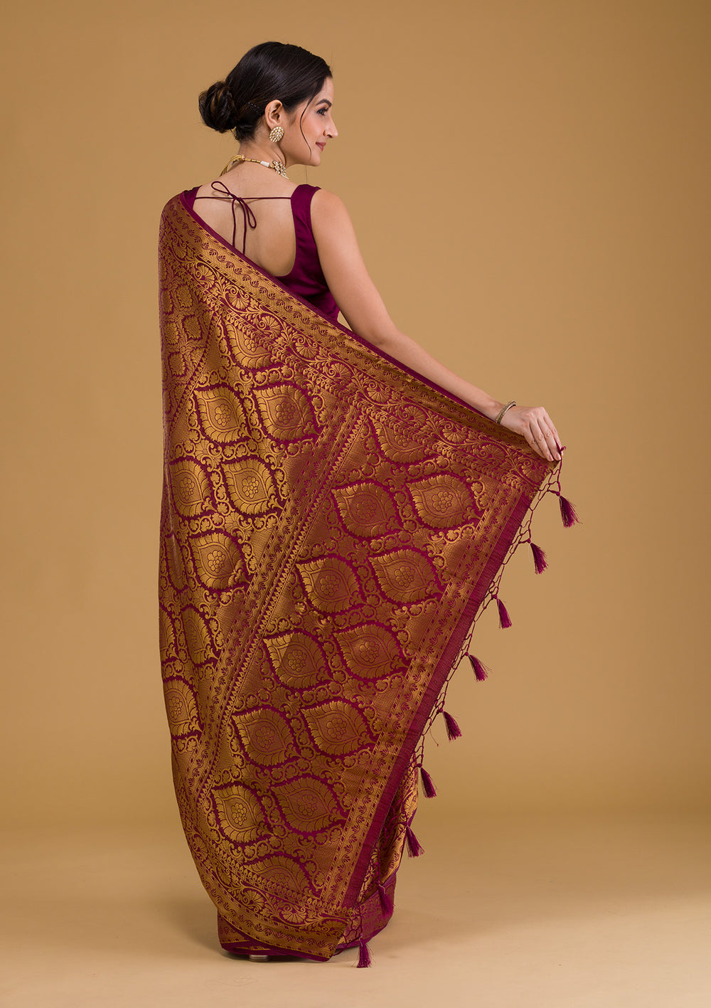 Wine Zariwork Art Silk Designer Saree-Koskii