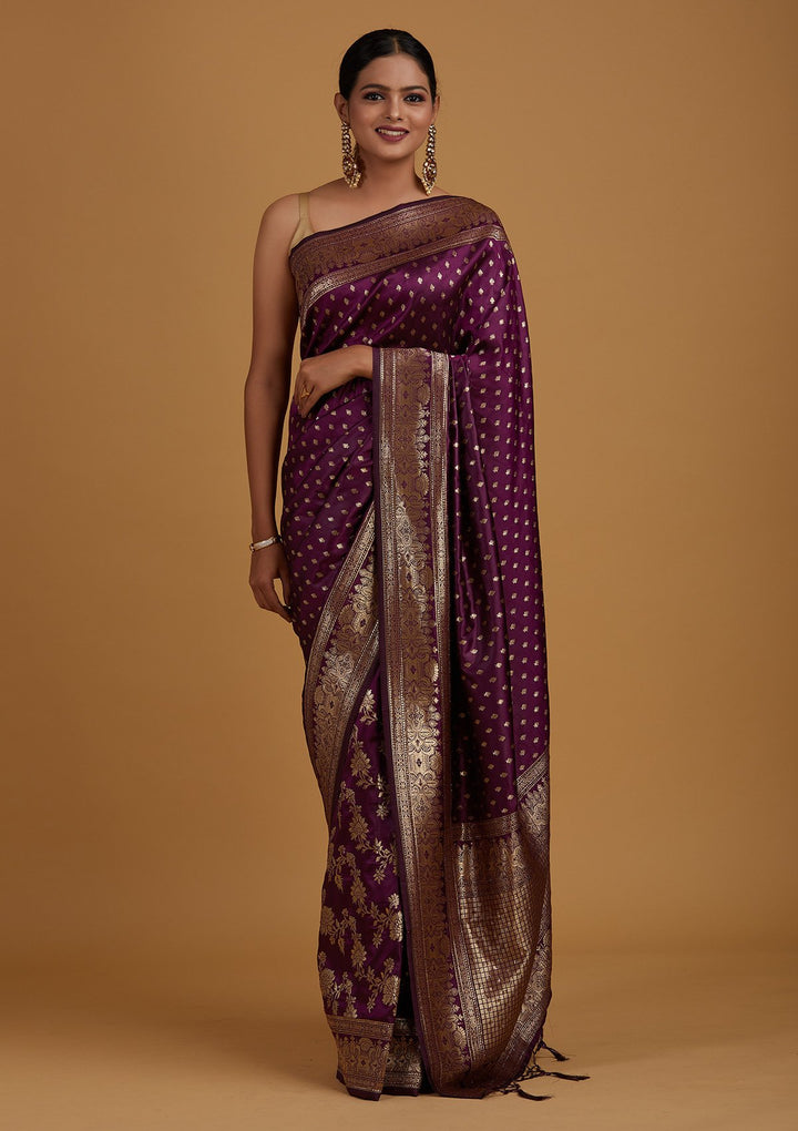 Wine Zariwork Banarasi Designer Saree - Koskii