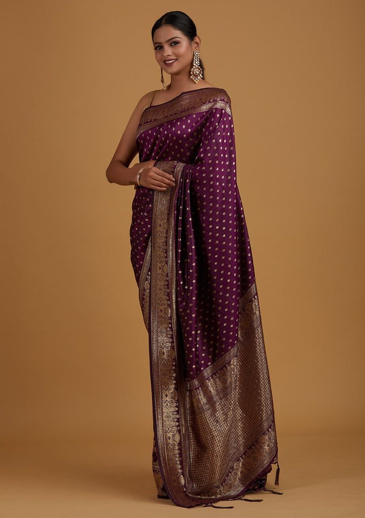Wine Zariwork Banarasi Designer Saree - Koskii