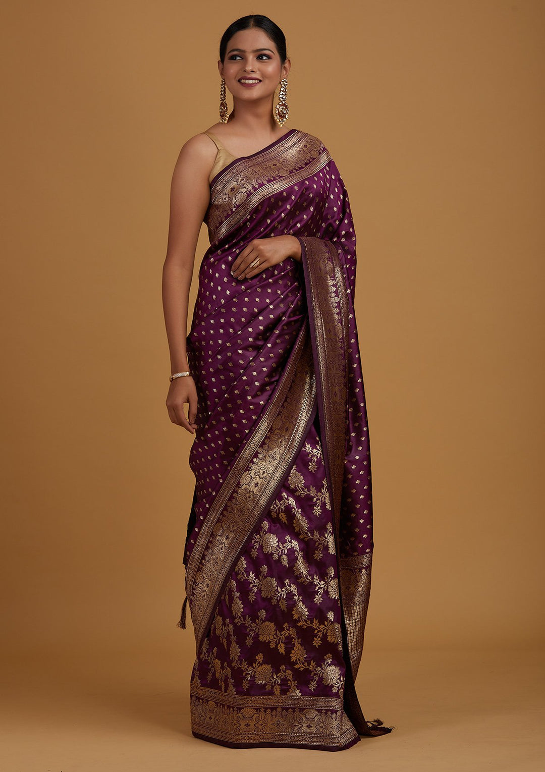 Wine Zariwork Banarasi Designer Saree - Koskii