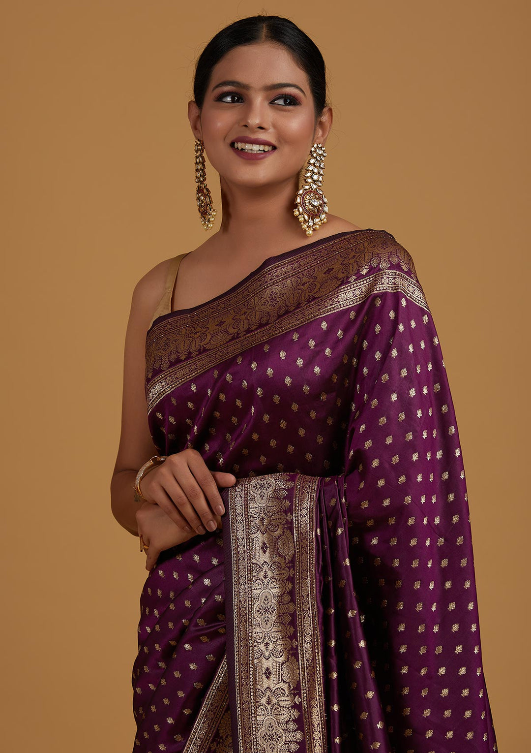 Wine Zariwork Banarasi Designer Saree - Koskii