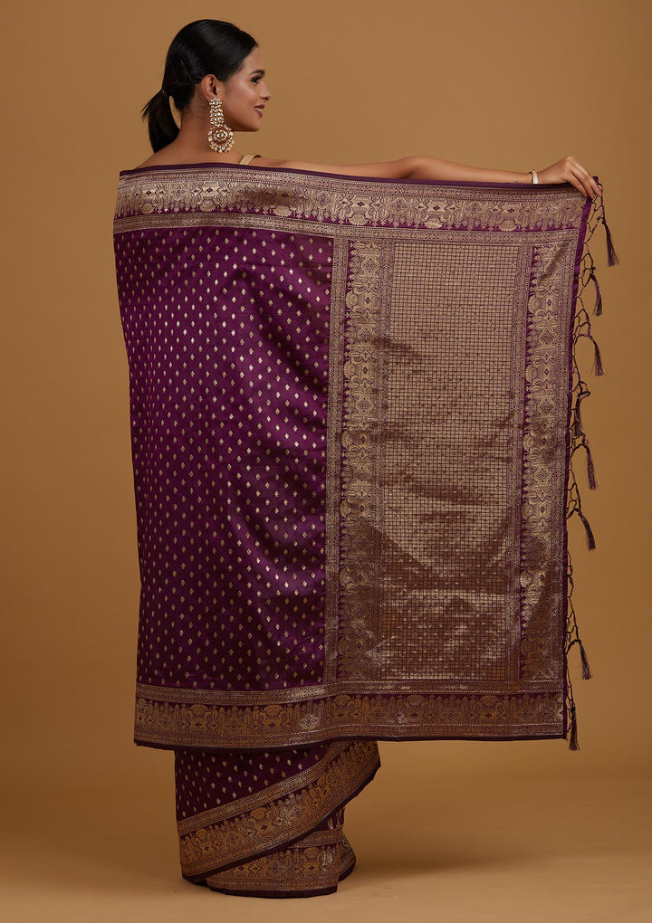 Wine Zariwork Banarasi Designer Saree - Koskii