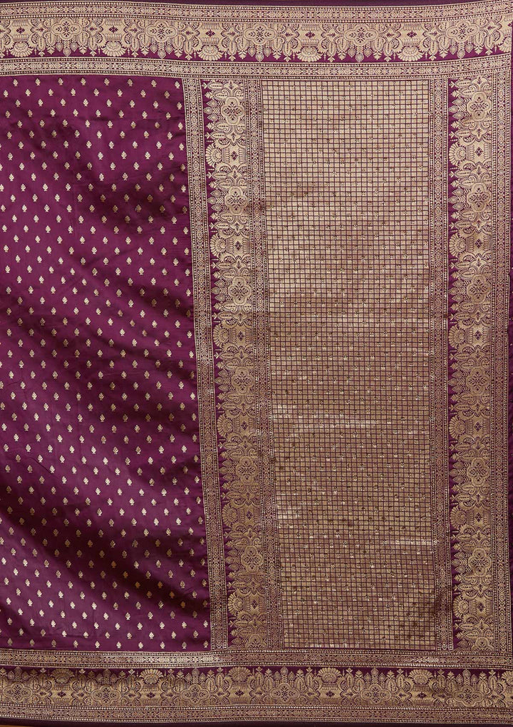 Wine Zariwork Banarasi Designer Saree - Koskii