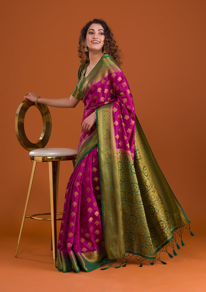 Wine Zariwork Banarasi Saree-Koskii
