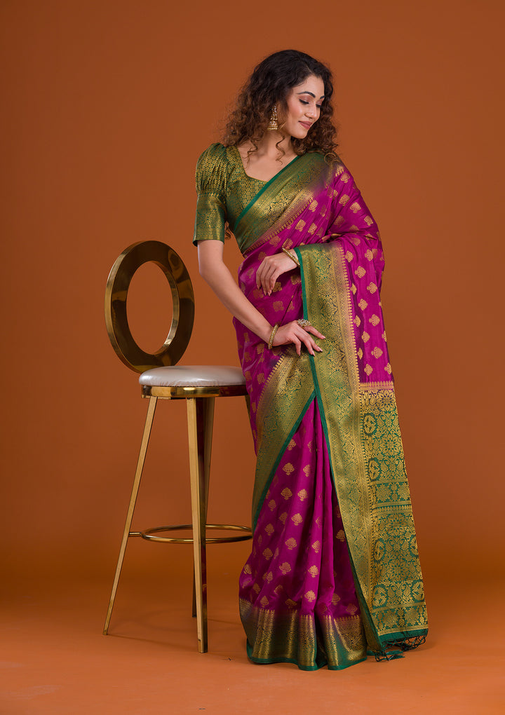 Wine Zariwork Banarasi Saree-Koskii
