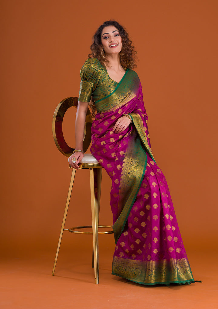Wine Zariwork Banarasi Saree-Koskii