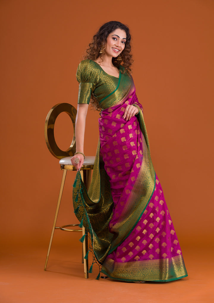 Wine Zariwork Banarasi Saree-Koskii