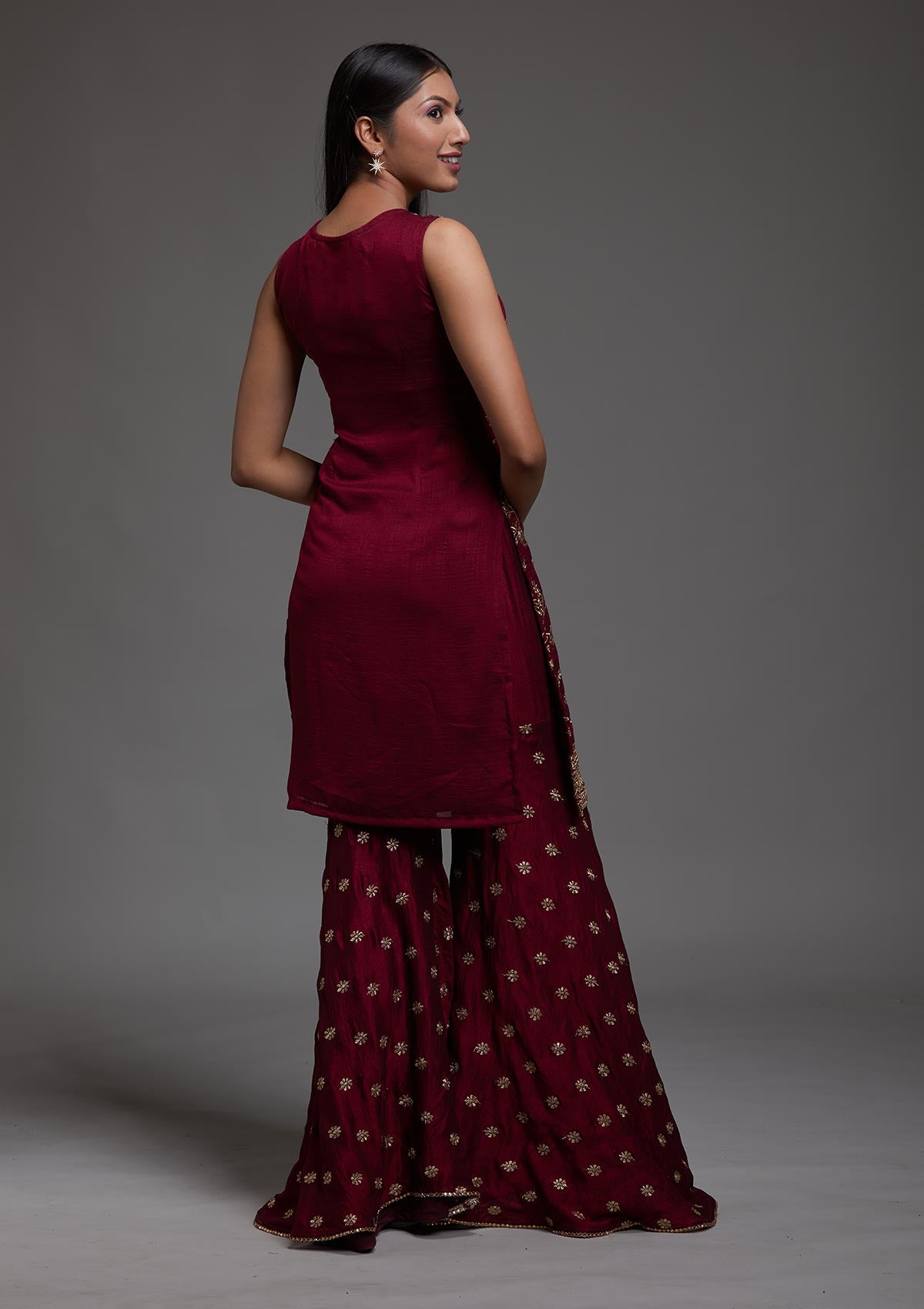 Wine Zariwork Raw Silk Designer Salwar Suit-Koskii