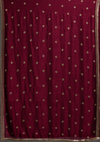 Wine Zariwork Raw Silk Designer Salwar Suit-Koskii