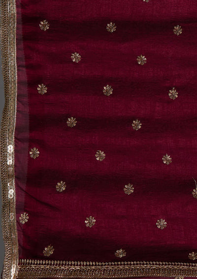 Wine Zariwork Raw Silk Designer Salwar Suit-Koskii