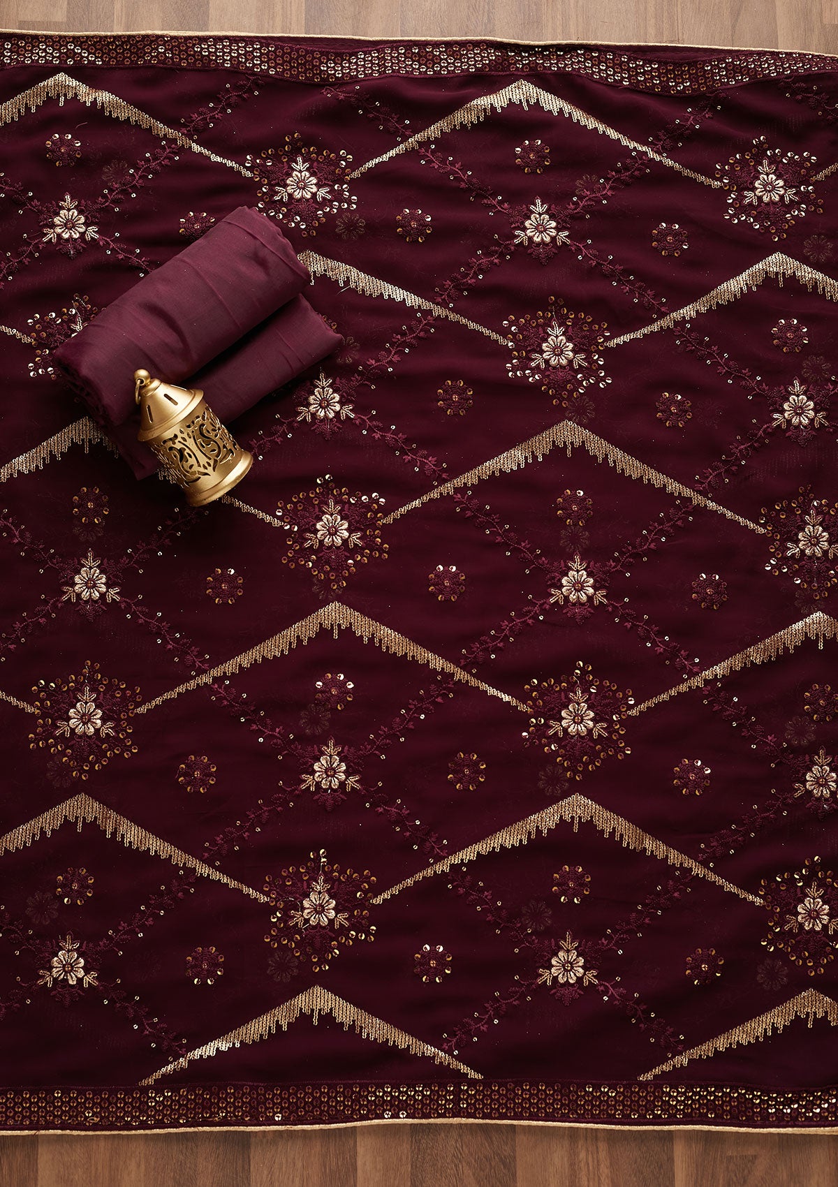 Wine Zariwork Georgette Designer Semi-Stitched Salwar Suit - Koskii
