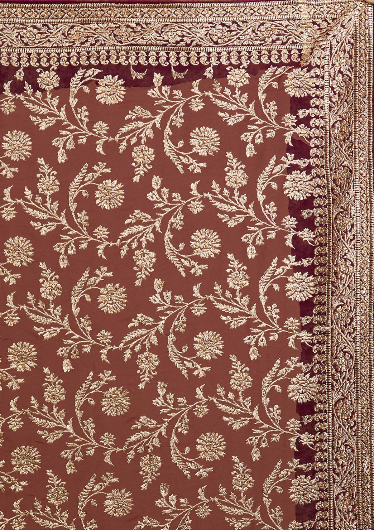 Wine Zariwork Georgette Designer Saree - koskii