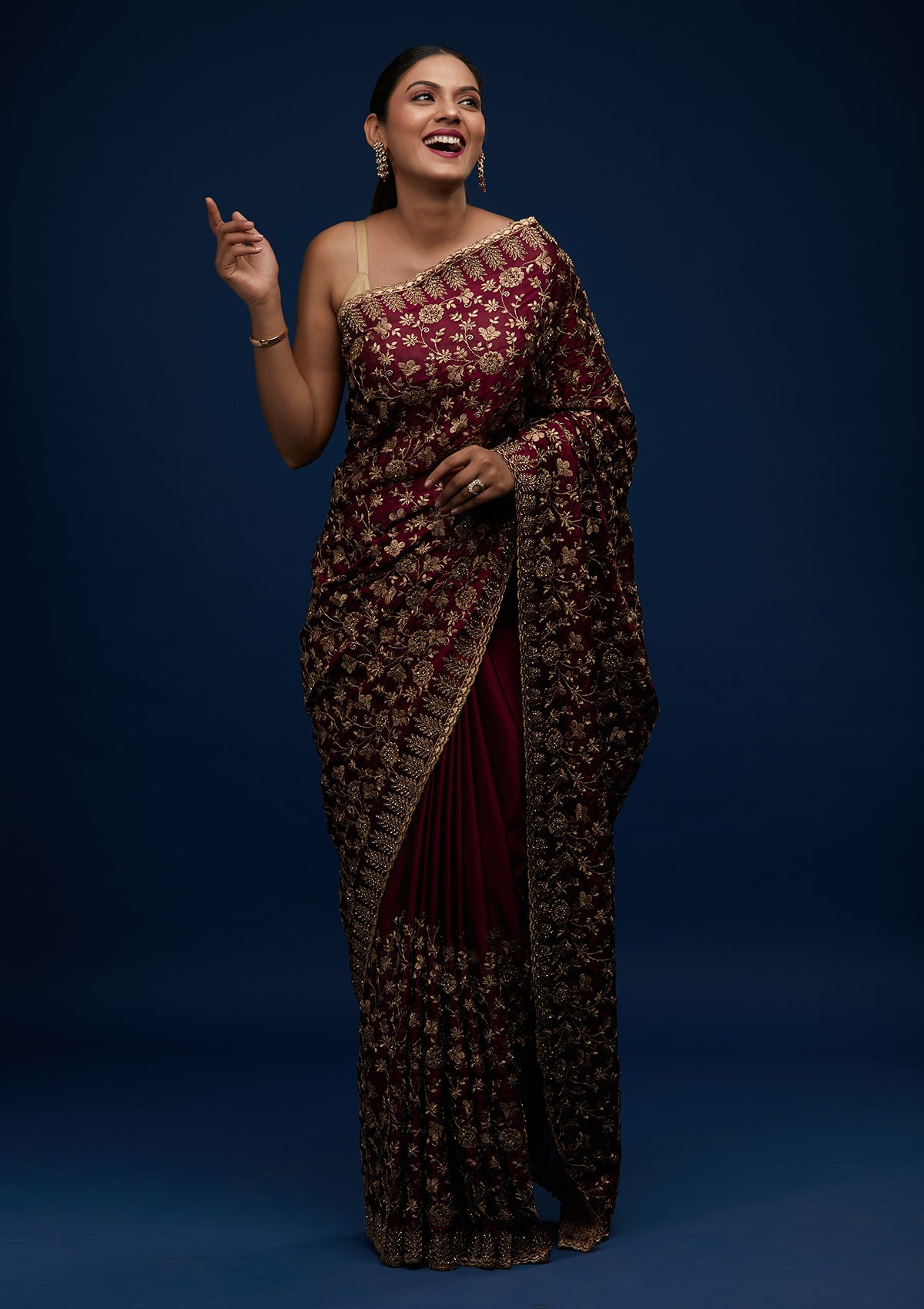 Wine Zariwork Georgette Designer Saree - Koskii