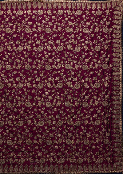 Wine Zariwork Georgette Designer Saree - Koskii