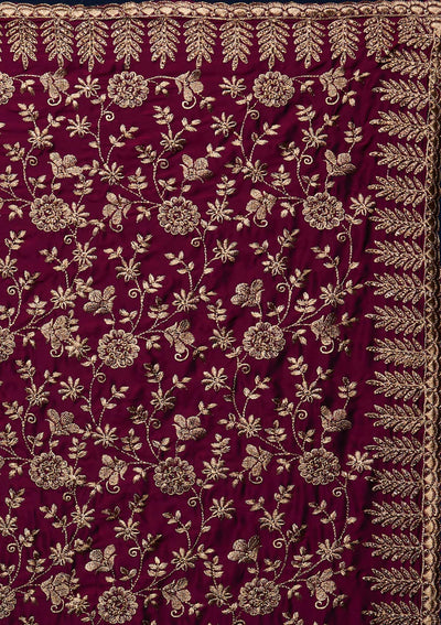 Wine Zariwork Georgette Designer Saree - Koskii