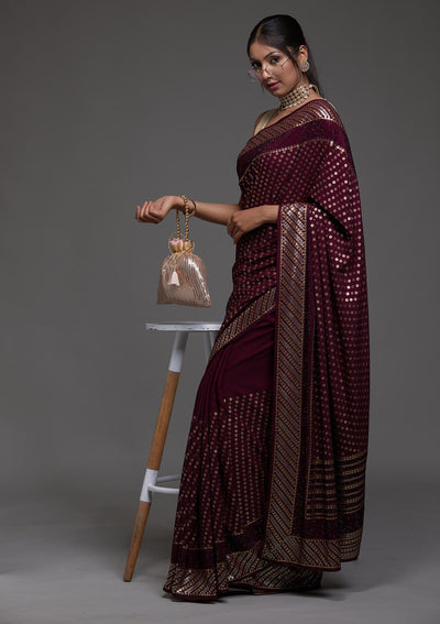 Wine Zariwork Georgette Saree-Koskii