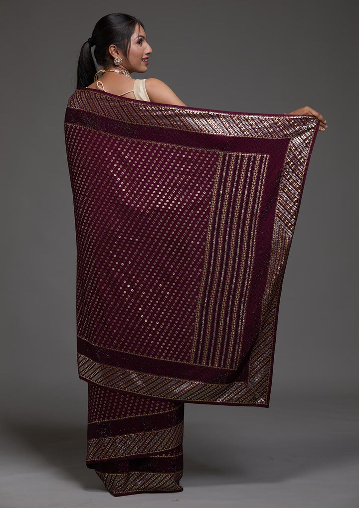 Wine Zariwork Georgette Saree-Koskii