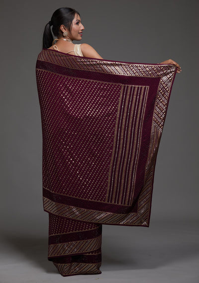 Wine Zariwork Georgette Saree-Koskii