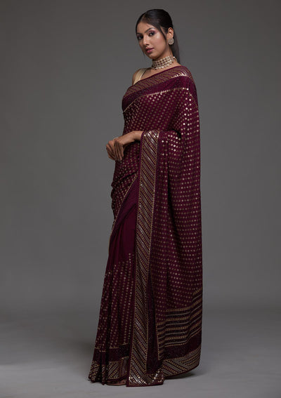 Wine Zariwork Georgette Saree-Koskii