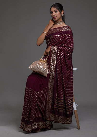 Wine Zariwork Georgette Saree-Koskii