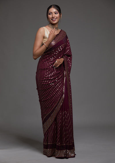 Wine Zariwork Georgette Saree-Koskii