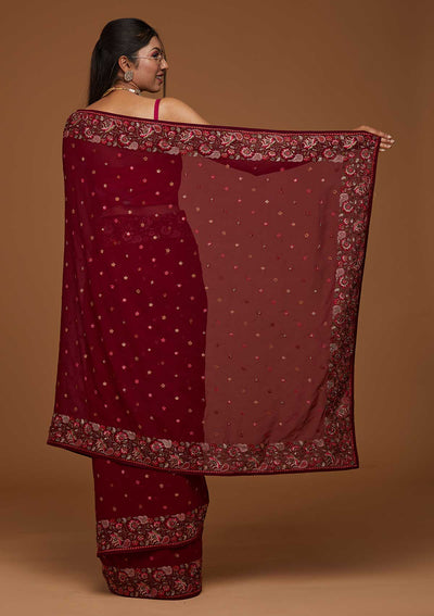 Wine Zariwork Georgette Saree-Koskii
