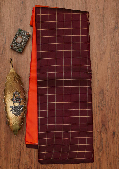 Wine Zariwork Pure Silk Designer Saree - koskii