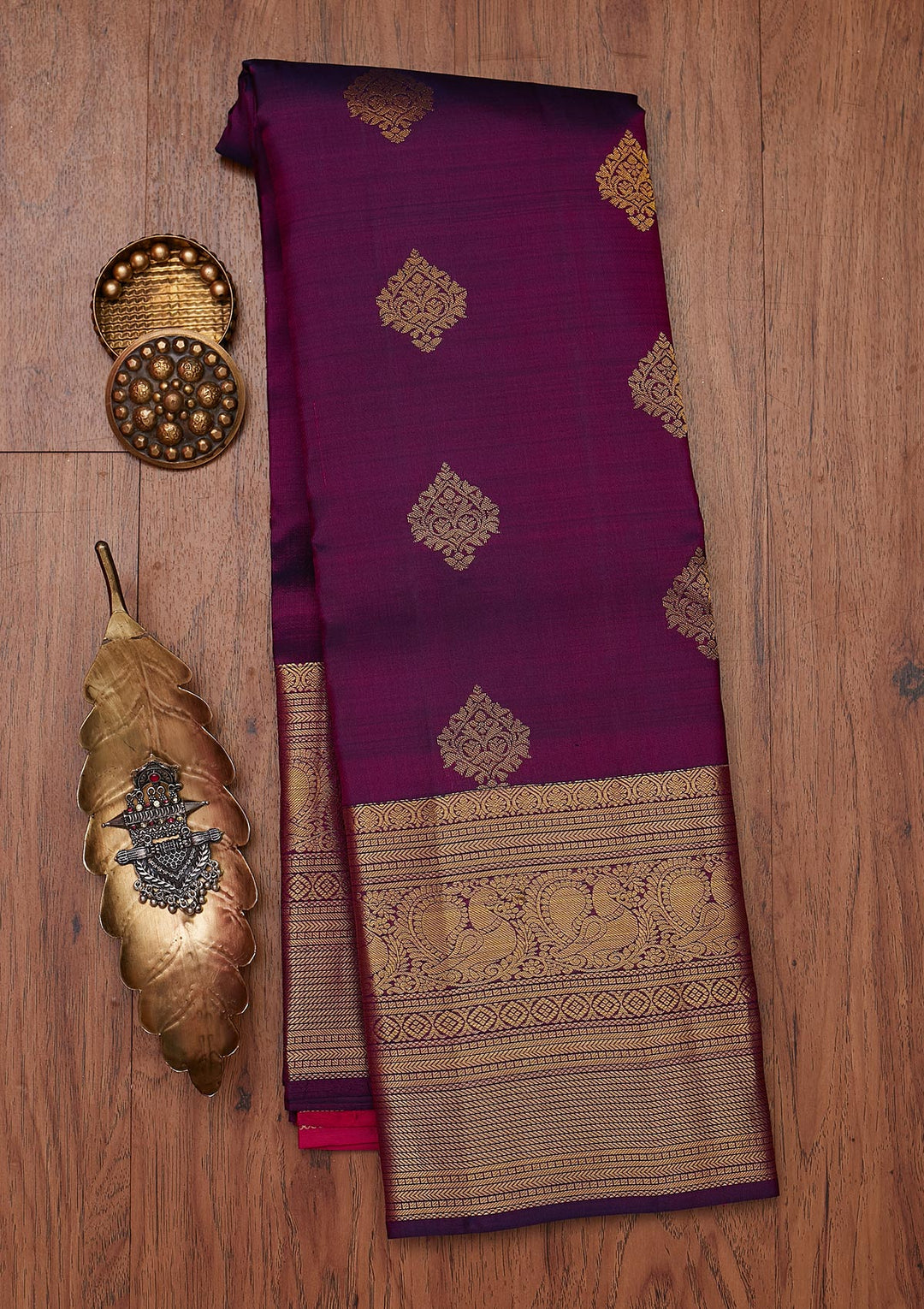 Wine Zariwork Pure Silk Designer Unstitched Saree - Koskii