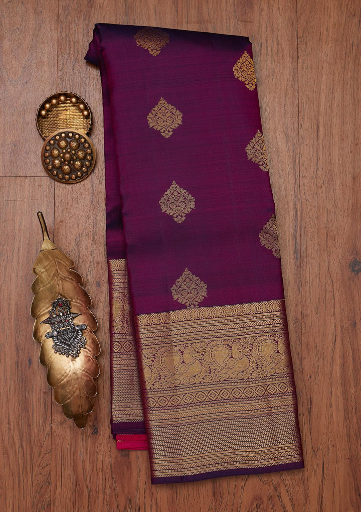 Wine Zariwork Pure Silk Designer Unstitched Saree - Koskii