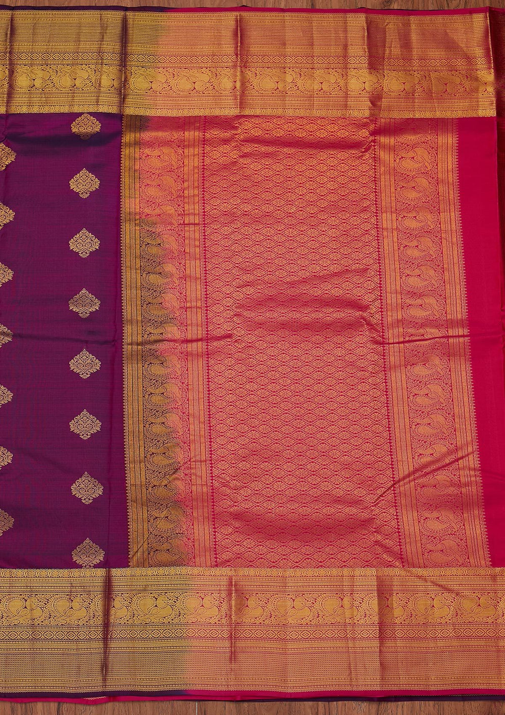 Wine Zariwork Pure Silk Designer Unstitched Saree - Koskii
