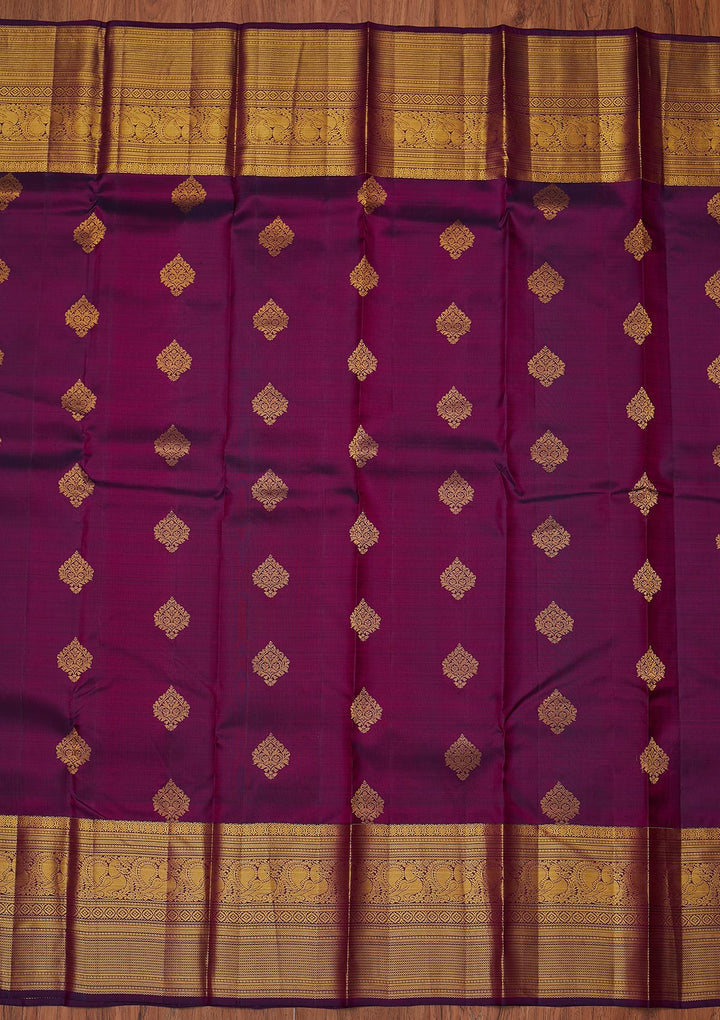 Wine Zariwork Pure Silk Designer Unstitched Saree - Koskii