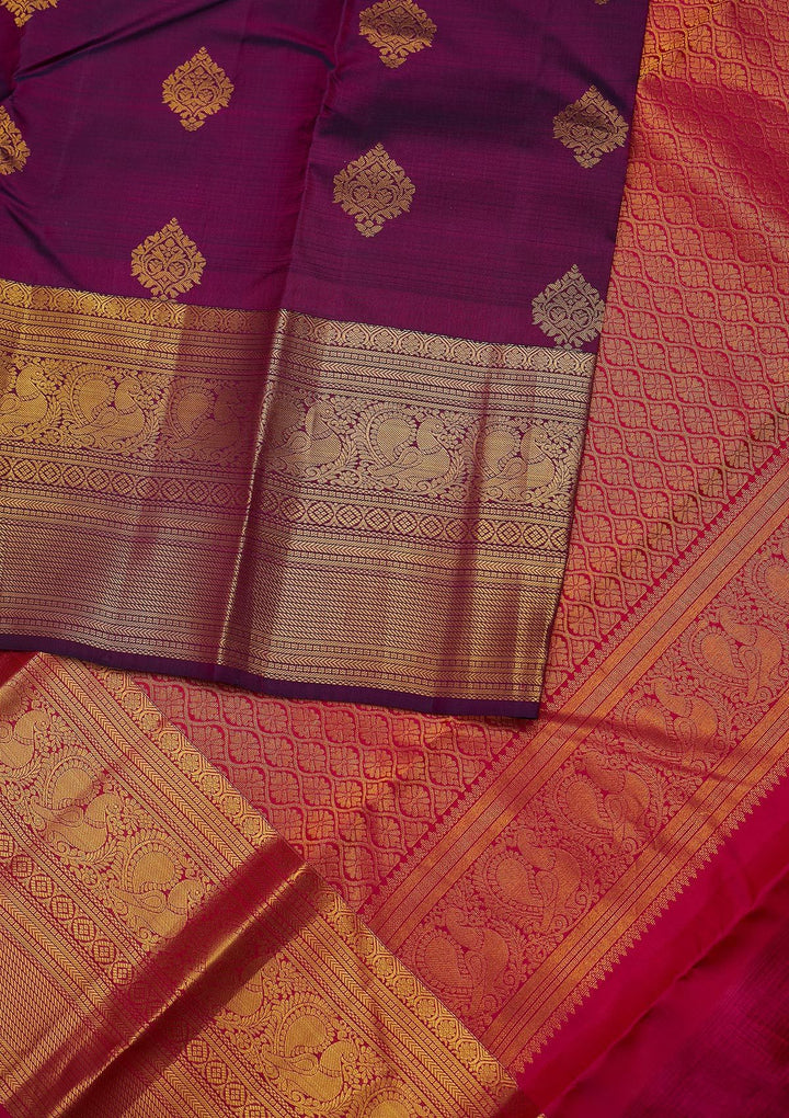 Wine Zariwork Pure Silk Designer Unstitched Saree - Koskii