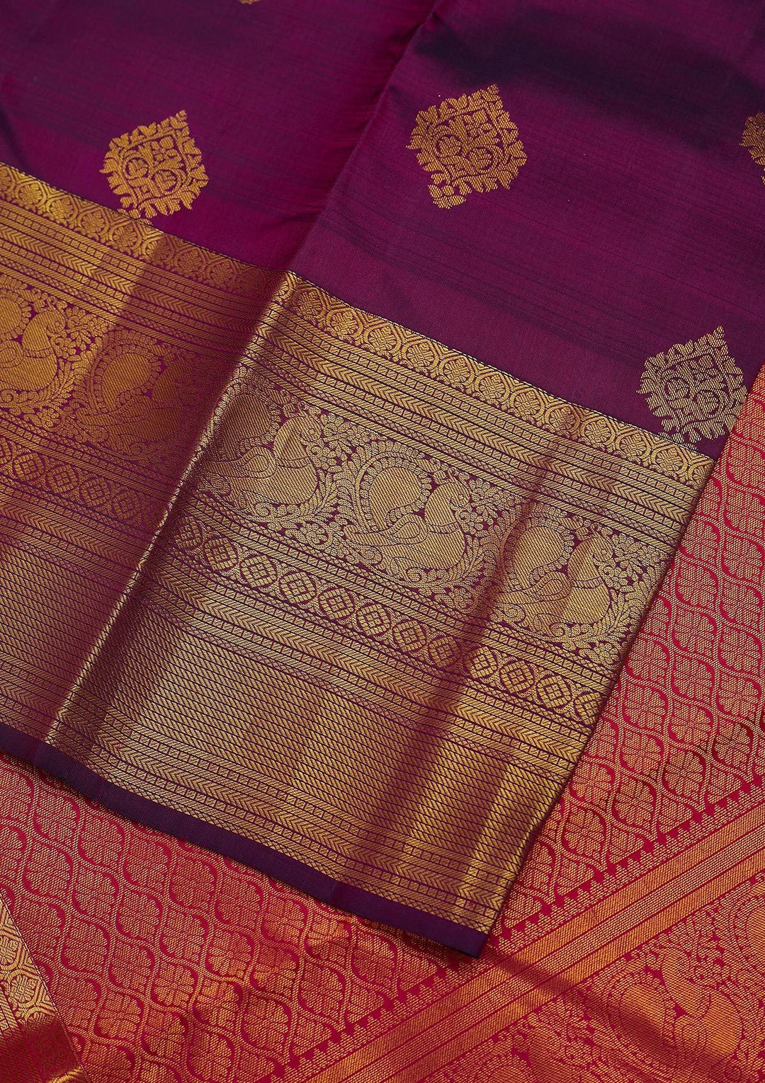 Wine Zariwork Pure Silk Designer Unstitched Saree - Koskii