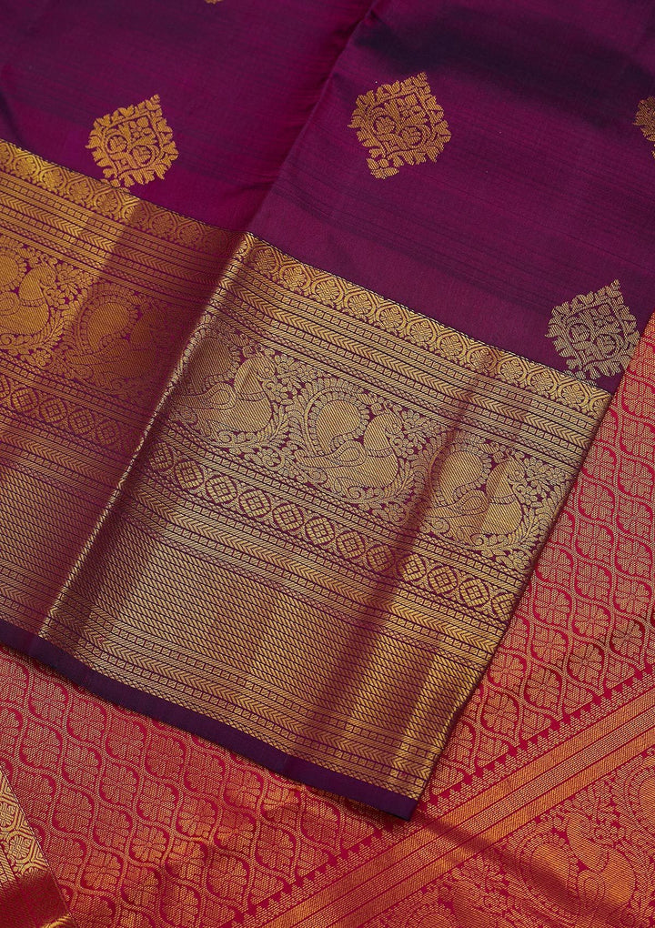 Wine Zariwork Pure Silk Designer Unstitched Saree - Koskii