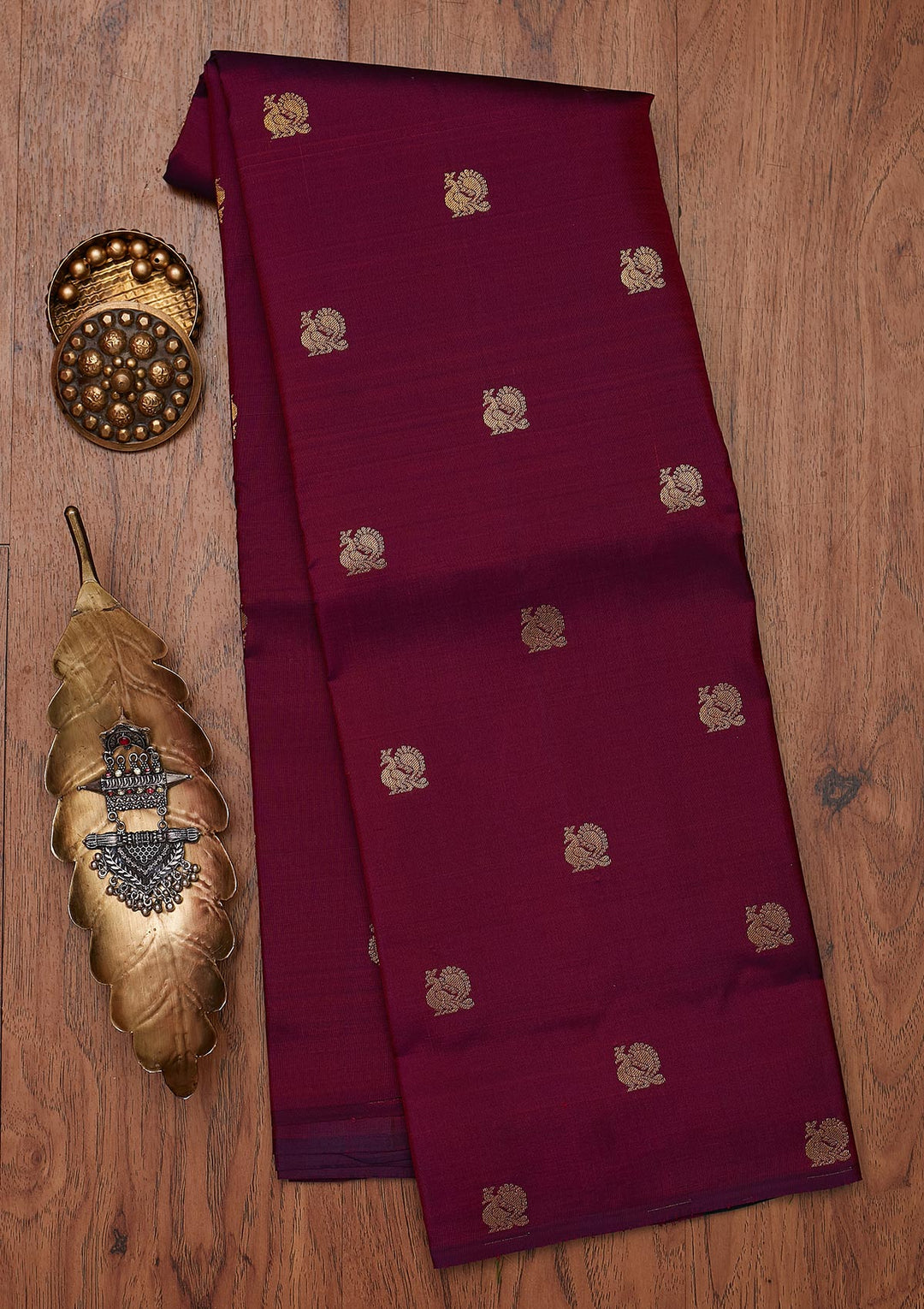 Wine Zariwork Pure Silk Designer Unstitched Saree - Koskii