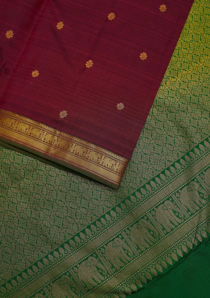 Wine Zariwork Pure Silk Designer Unstitched Saree - Koskii