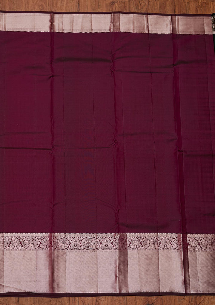 Wine Zariwork Pure Silk Designer Unstitched Saree - Koskii