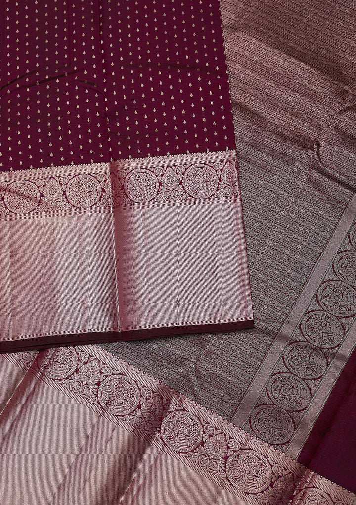 Wine Zariwork Pure Silk Designer Unstitched Saree - Koskii