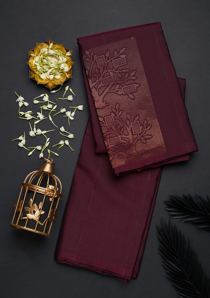 Wine Zariwork Pure Silk Designer Saree - Koskii
