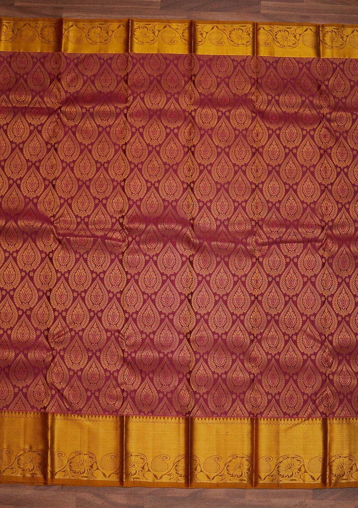 Wine Zariwork Pure Silk Designer Saree - Koskii