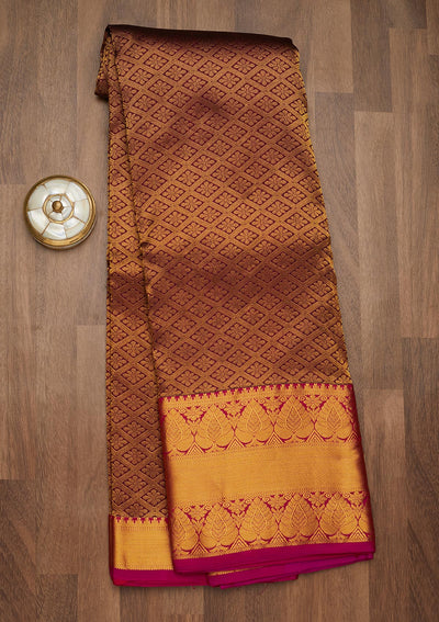 Wine Zariwork Pure Silk Saree-Koskii